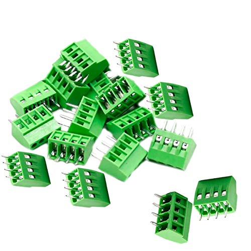 LYLGO (15pcs) 2.54mm Pitch 4-Pin PCB Screw Terminal Block Connector, Rated 150V 6A Green PCB Terminal Block