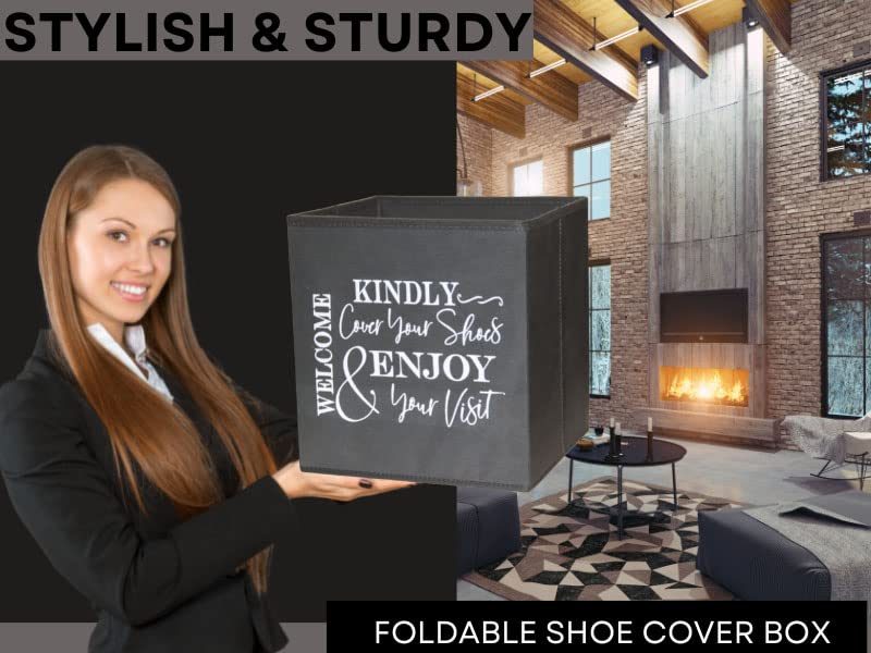 Shoe Cover Box - Welcome Guests to Please Cover Shoes. Indoor Foldable Storage Bin to Fill w/your Favorite Booties. For Homeowner, Real Estate Agent, Realtor Open House Supplies | 1 Grey & White - Image 6