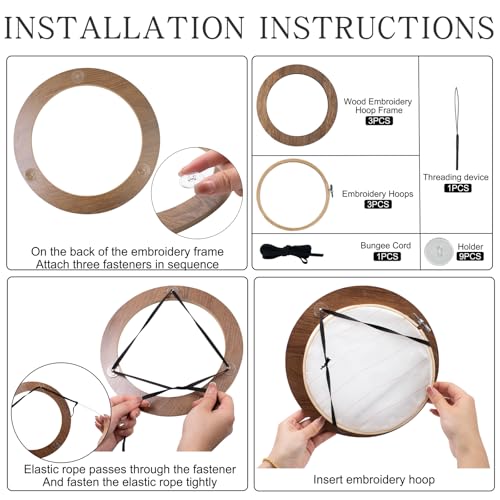 Image of 3 Sets Solid Wood Embroidery Frames with Bamboo Hoops, 6 Inch Round Embroidery Display Frame Set for Finished Cross Stitch and DIY Art Craft Sewing Ornaments