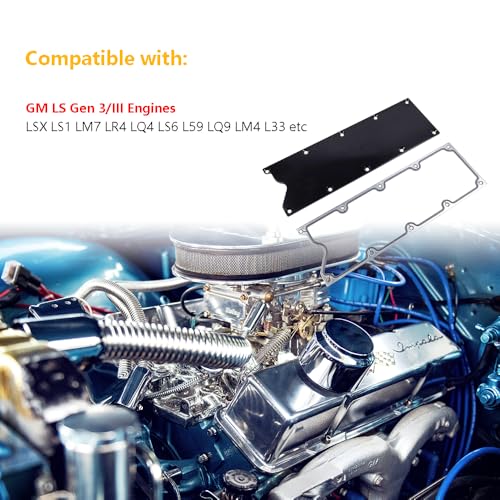 Image of LS Gen 3 Valley Pan Cover Plate Low Profile w /Gasket, Seal | Compatible with GM LS Gen III Engine LSX LS1 LM7 LR4 LQ4 LS6 L59 LQ9 LM4 L33, Chevy GMC Silverado | OE# 551629 12558178 MS19328 (Black)