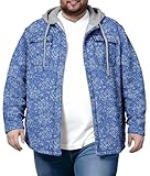 SONICDEGREE Sherpa Fleece Hooded Jacket Big and Tall Men Floral Printed Flannel Jackets Coat Button Winter Quilted Outwear, Flower 7XL