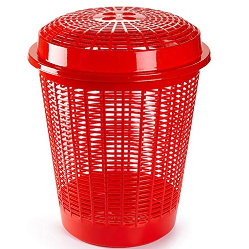 Acan Tradineur - Pongotodo Redondo con Tapa, Cestos para la Colada, Cesta para Ropa, 45,5 x 45,5 x 57,5 cm (Rojo)