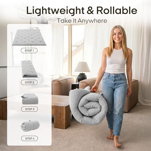 Image of ZonLi Japanese Floor Futon Mattress Twin Size 75 inchx 39 inch, 100% Cotton Cover 2.5 inch Thicken Tatami Mattress, Foldable Sleeping Pad, Portable Dormitory Tatami Mat, Roll Up Floor Lounger Bed for Adult