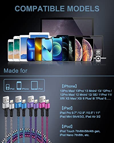 Image of iPhone Charger Cord, [6ft /4-Pack] Lightning Cable Nylon Braided USB Fast Charging Wire, Apple High Speed Data Sync Transfer Cord Compatible With iPhone 14 13 12 11 Pro Max Mini XS XR X 8 7 Plus SE Pad | Nylon Braided Apple High Speed Data Sync Transfer Cord Compatible With iPhone 14 13 12 11 Pro Max Mini XS XR 8 7 Plus SE Pad