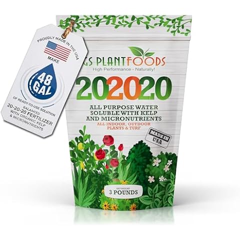 20-20-20 Plant Fertilizer by GS Plant Foods- All Purpose Water Soluble Plant Food with Kelp & Micronutrients (3 Pounds) - Suitable for All Plants, Turf, Indoor & Outdoor Plants Cover