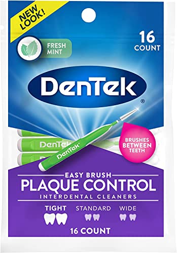 Image of DenTek Easy Brush Interdental Cleaners, Extra Tight Between Teeth Brushes, Plaque Control, Dental Picks for Oral Care, Fresh Mint, 16 Count (Pack of 4)
