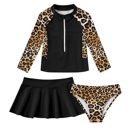 Image of Girls Rash Guard 3 Piece Swimsuit Set UPF 50+ Long Sleeve Swim Skirt Sets Size 6-12 Years