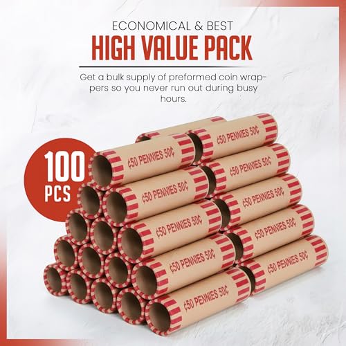 Image of PM Company 100 Pcs Preformed Pennies Coin Wrappers Rolls ABA Color-Coded