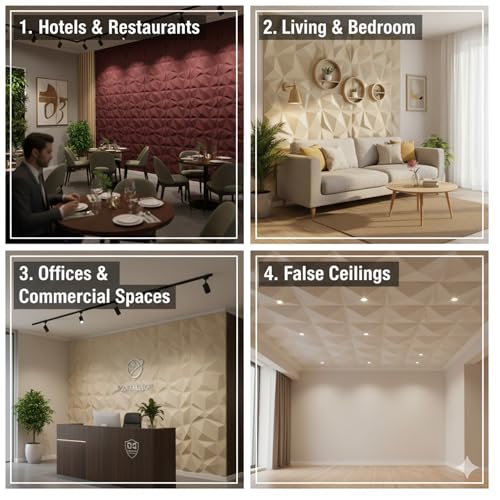 Image of Kayra Decor 3D PVC Wall Panel - PVC Diamond Design, White Tail Color 19.7 inch X 19.7 inch (Pack of 12) - Covers 32.34 Sq. Ft.