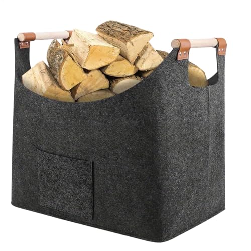 Cesta de leña | Cesta de fieltro | Cesta de leña de fieltro | Cestas de madera | Bolsa de transporte de madera resistente | Bolsa de transporte de madera portátil y resistente, soportes de leña