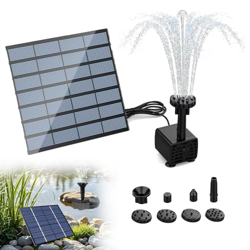 Solar Springbrunnen für Außen, Springbrunnen Solar mit 6 Fontänenstile, Teichpumpe Solar, Solarspringbrunnen Aussen, Schwimmender Solar Fontäne Pumpe für Garten, Vogelbad, Teich, Wasserspiel (A)