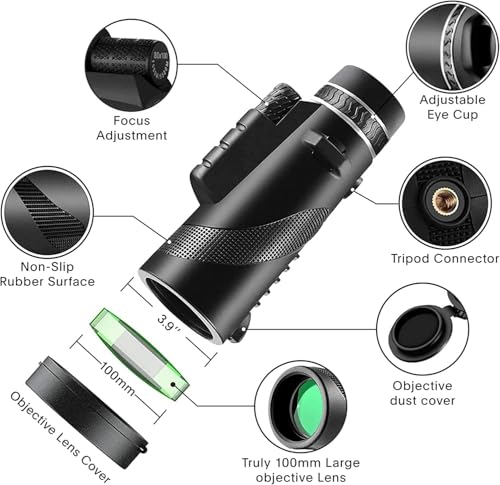 Image of Monocular-Telescope 80x100 High Powered Monoculars High Definition for Adults High Powered with Smartphone Adapter Telescope Wildlife Bird Watching Travel Camping Hiking-Black