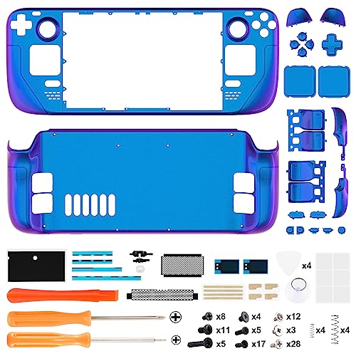 Image of eXtremeRate DIY Full Set Shell with Buttons for Steam Deck LCD, Custom Faceplate Back Plate Replacement Shell for Steam Deck LCD - Chameleon Purple Blue [Console NOT Included]