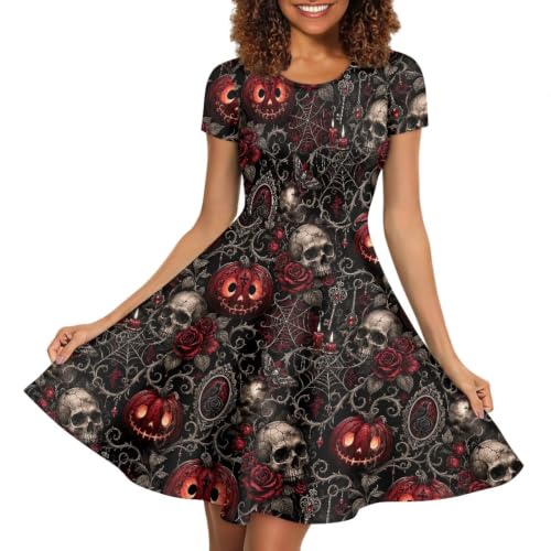 Image of Forchrinse Summer Dresses for Women Crew Neck Short Sleeve Midi Dress Casual Beach Vacation Sundress