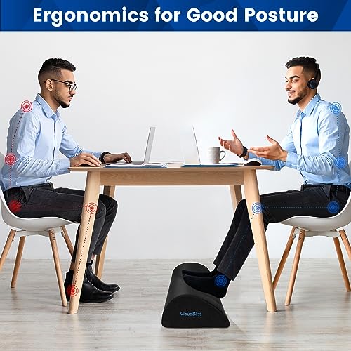 Image of CloudBliss Foot Rest for Under Desk at Work,Office Desk Accessories with Soft Foam and Washable Removable Cover, Foot Stool for Office, Car, Home to Foot Support and Relax Ankles, Black, Long