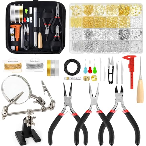 EUIQUE Jewelry Making Supplies Kits Repair Tools for Adults with Pliers, Wires, Necklace Chains, Findings and Helping Hands