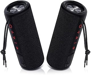 Xeneo X21 Dual Portable Bluetooth Speakers Waterproof Outdoor Wireless Stereo Pairing with FM Radio, Micro SD Card, IPX6, Aux Jack 30W for Home, Office, Party and Travel (Pack 2 Black)