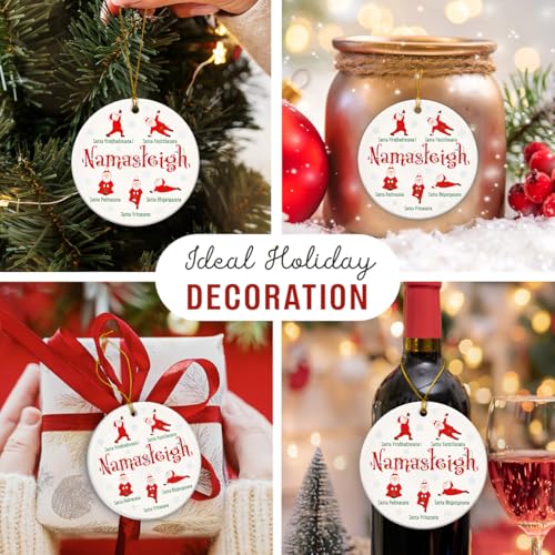 Yoga Ornaments for Christmas Tree, Santa Claus Meditation Ornaments - Namaste Yoga Gifts, Spiritual Gifts for Women, Lovers, Teachers, Instructors - Ceramic Christmas Hanging Decorations