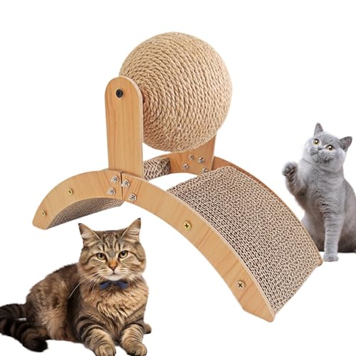 Sghtil Rascador para gatos, bola de rascado para gatitos, rascador de sisal en forma de arco con bola protector de muebles de madera para mascotas para uso en interiores y exteriores