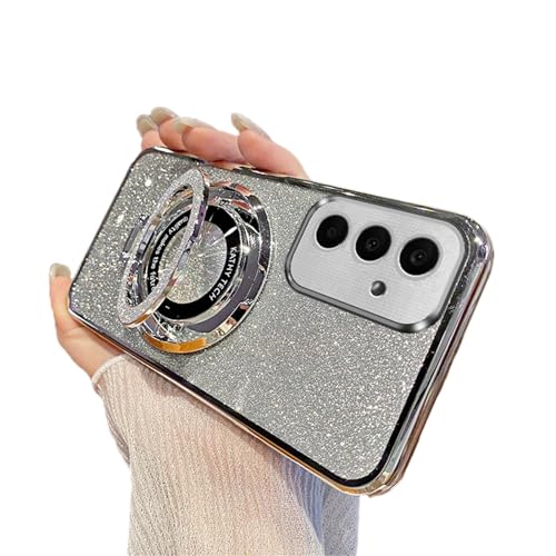 QIWEIQING Custodia Magnetica per Samsung Galaxy A21S, Glitter Bling Custodia per Cellulare Fotocamera Protezione Donna Antivibrante TPU Protettiva Cover per Samsung Galaxy A21S. Silver DS