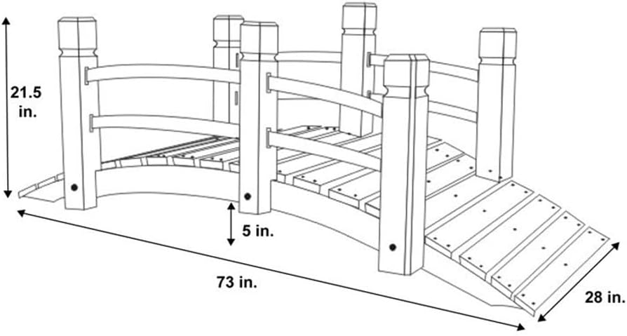 Pemberly Row Cedar Wood Garden Bridge, 73 in Length, Beige Finish, Handcrafted with Handle Rails, Natural Resistance to Moisture and Decay, Decorative Landscape Accent for Outdoor Use