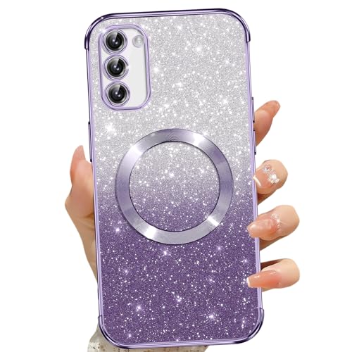 Phoona für Samsung Galaxy S20 FE Hülle, Magnetisch Handyhülle Kompatibel mit MagSafe, Keine Vergilbung, Kratzfeste, Ganzkörperschutz Glitzer Hülle für Samsung S20 FE 4G/5G, Mit 2 Schutzfolie, Lila