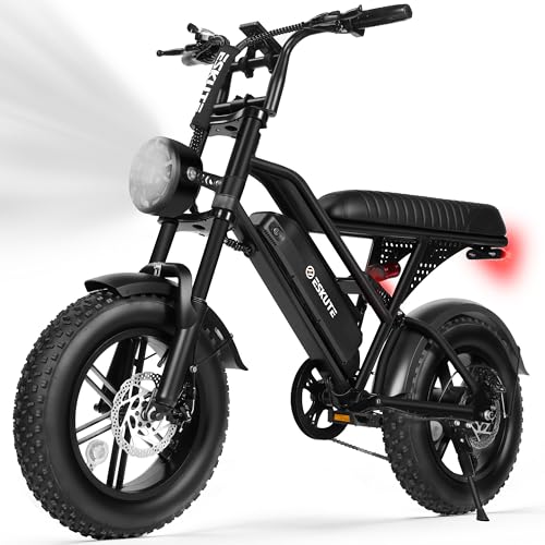 ESKUTE V100 Electric Bike for Adults Electric Dirt Bike 1500W Peak Motor All Terrain Dual Suspension E Bike 20+MPH Speed Ebike Up to 60 Miles Range 16 Fat Tire 48V13Ah Battery 7-Speed Black