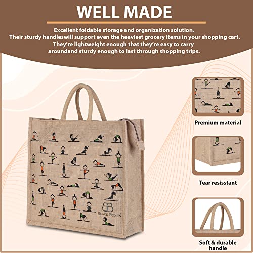 Image of BLACKBOXES Big Eco Cotton Jute Shopping Bags for Carry Milk Grocery fruits Vegetable with Reinforced Handles jhola Bag - Kitchen Essential