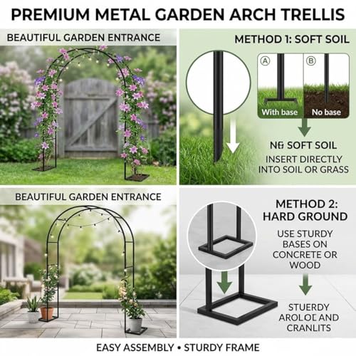 Arche de jardin en métal noir au design épuré pour une décoration extérieure