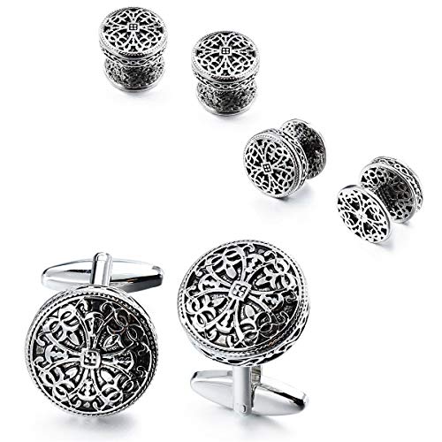 Vintage Cufflinks and Tuxedo Shirt Studs for Men Retro Folower Pattern - Best Wedding Business Gifts for Men with Box - Image 6