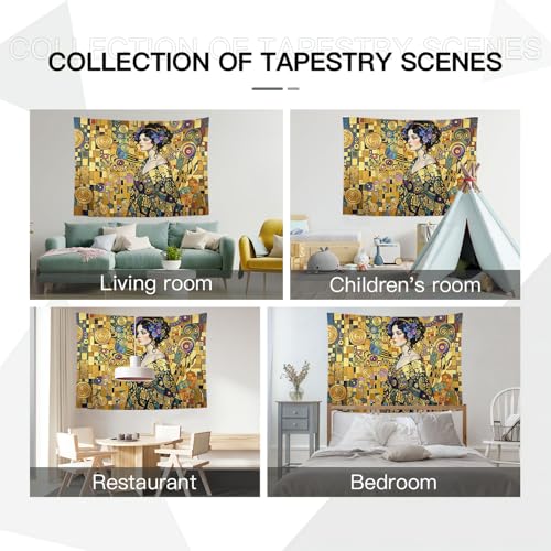 Tapiz grande de pared JRISEMECY de 230x150 cm con diseño de cubos geométricos de Klimt en color oro 7