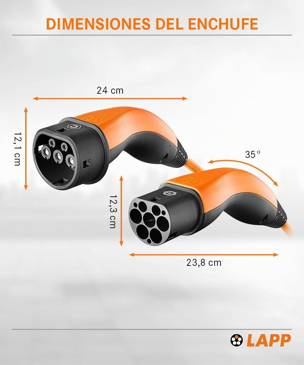 Lapp Mobility Helix EV Cable de Carga Tipo 2, 7,4 kW/Autorretráctil / 32 A/Monofásico/Cable de Carga para Coches eléctricos/Modo 3 / 5m
