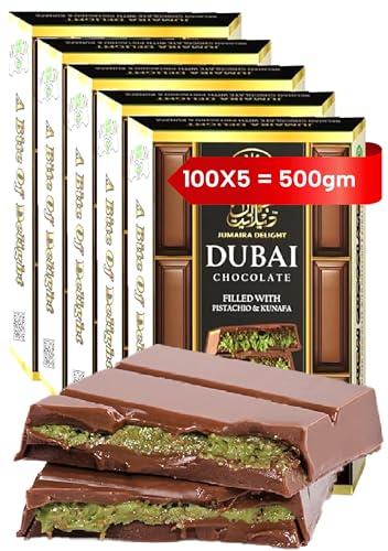 Dubai Chocolate Bar & Cubes – Kunafa & Pistachio Cream Filling – Luxurious Fix Viral Milk Choclate With Kadayif & Kataifi – Perfect for Kids, Family & Friend (Pack of 5 Bar)