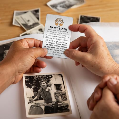 To My Bestie Wallet Card, Engraved Metal Wallet Insert Card from Bestie, Friendship Gift for Women, Birthday Thank You Friendship Gifts for Bestie Sister BFF4