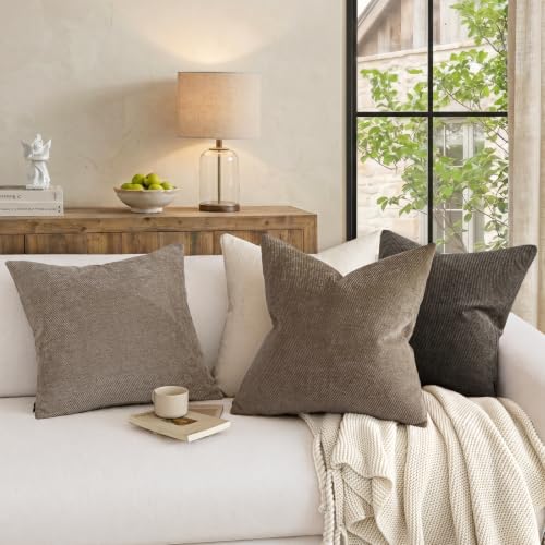 Image of a moment Pack of 2 Decorative Chenille Throw Pillow Covers with Twill Cushion Covers for Sofa Living Room Couch Bed 18x18 Inch Dark Brown