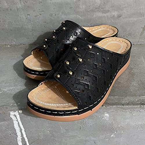 USYFAKGH Women Walking Sandals Platform Flip Flops For Women Black Fashion Women Summer Hollow Out Wedges Shoes Beach Peep Toe Breathable Sandals Black | Image 5