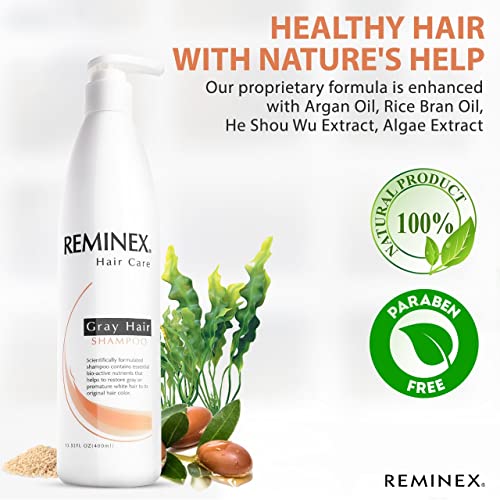 Reminex Anti Gray Hair Shampoo - Proprietary Treatment Infused With Argan Oil To Help Restore Gray And White Hair To Its Natural Color - 13.5 Oz No Paraben (1 Pack) #TOP2