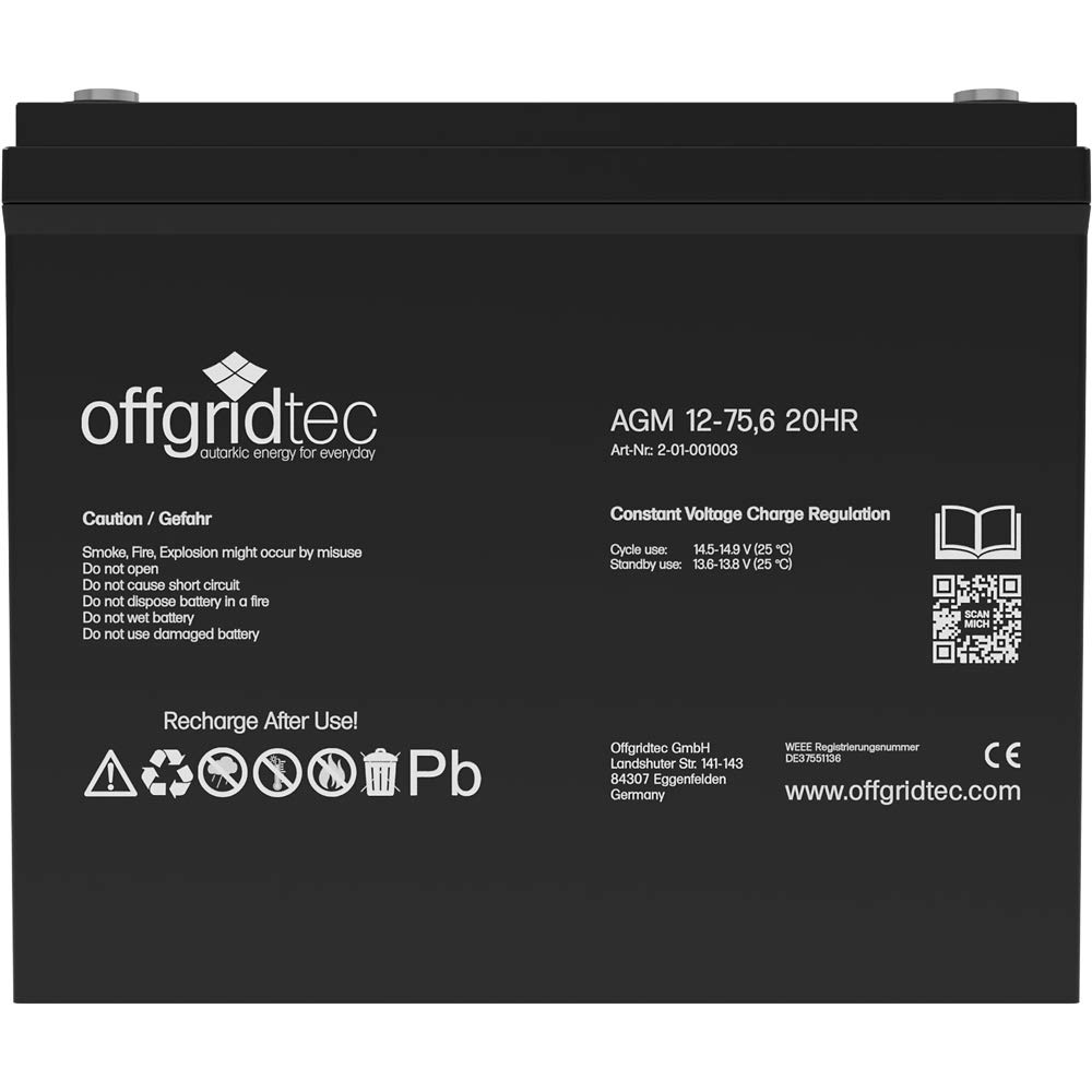 Offgridtec AGM Batterie solaire pour applications cyclique, 75,6 Ah/12 V, – 001003