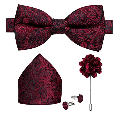 Image of DiBanGu Pre-Tied Bow Ties for Men Silk Adjustable Tuxedo Bowties Pocket Square Cufflinks Set with Lapel Pin Jacquard Woven