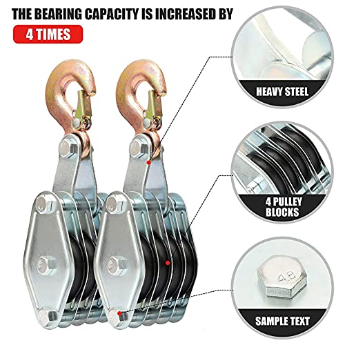 Heavy Du Block and Tackle - Sistema de polea de aparejos, carga de 4000 libras, acero galvanizado con cuerda de nailon resistente para elevación industrial y aplicaciones pesadas