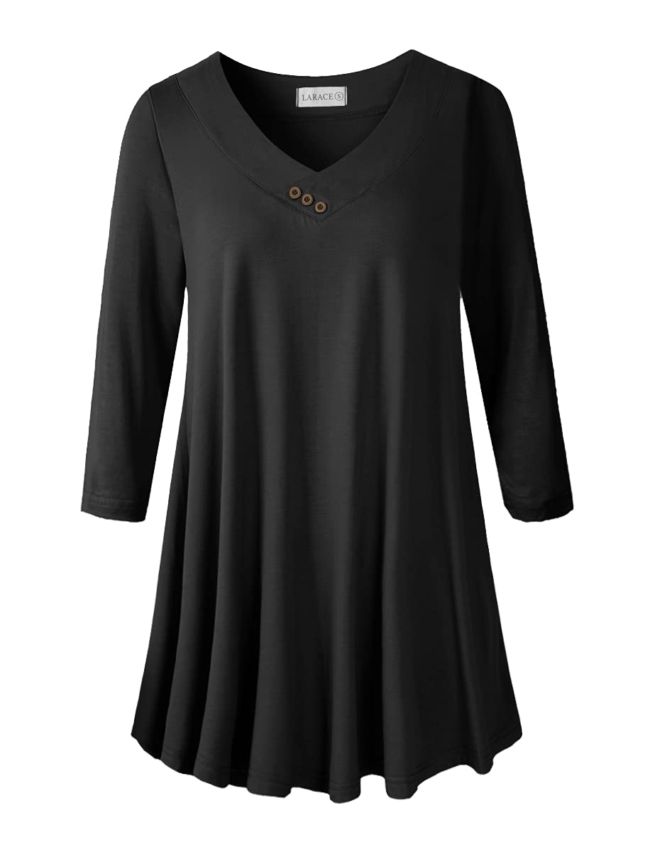 LaracePlus Size Tunic Women's 3/4 Sleeve Tops And Blouses V Neck Shirts Loose Basic Tee