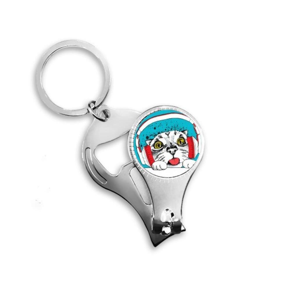 Abrebotellas con diseño de gato Red Headset en color blanco para chapas