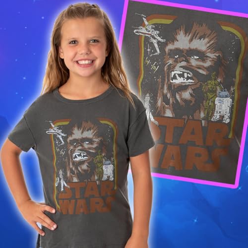 Star Wars Girls' Vintage Chewbacca Retro Characters Design Kids Youth Graphic T-Shirt, S Charcoal Grey4