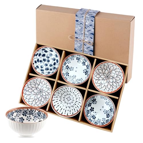 6 Pcs Japanese Style Ceramic Dipping Bowls 10 Ounces Porcelain Bowls for Cereal Soup Snack and Fruit Stackable Serving Dishes for Home and Party (Random Colors)