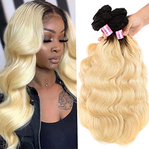 UNice 10A Ombre 613 Blonde Body Wave Human Hair 1 Bundle 10 inch Brazilian Remy Hair Dark Roots Honey Blonde Human Hair Weave Sew In Extensions 1B613 Color