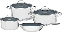 Jogo de Panelas Tramontina Una Ceramic em Aço Inox Fundo Triplo com Revestimento Interno Cerâmico Grafite 4 Peças