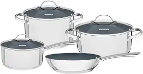 Jogo de Panelas Tramontina Una Ceramic em Aço Inox Fundo Triplo com Revestimento Interno Cerâmico Grafite 4 Peças