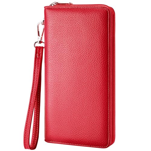 Image of Chelmon Women's Vegan Leather Clutch Wallet with Zip, Hand Strap, Large Capacity