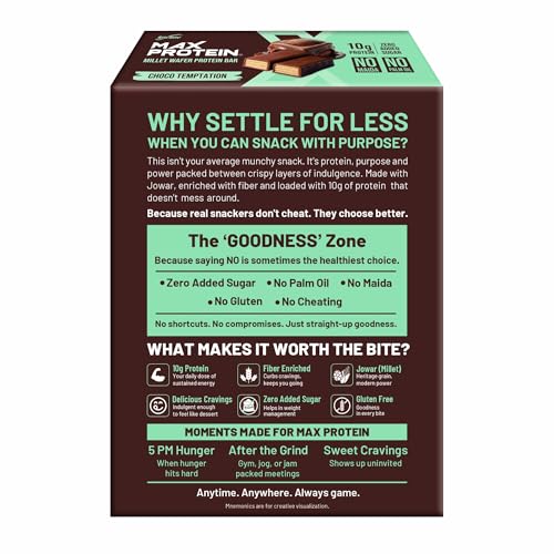 Image of RiteBite Max Protein Choco Temptation 10g Protein Millet Wafer Bars (Pack of 6), No Maida, No Palm Oil, Zero Added Sugar, Crunchy Wafer Snack, 240g