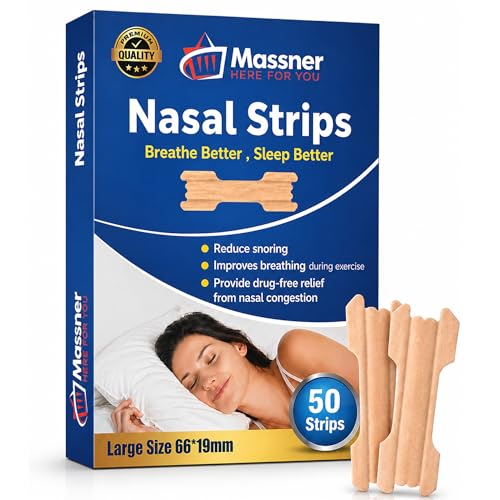 Image of Nose Strips for Breathing by Massner, Large Breath Strips for Sleeping, Snoring Support, Stuffy Nose and Congestion Relief - Better Night Airflow, 50 Nasal Strip